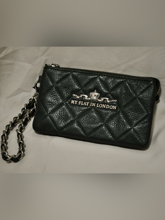 My Flat in London Handbags - My Flat In London Quilted Leather Wristlet - Deep Green with Silver Hardware